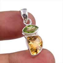 Natural Citrine, Peridot Gemstone Handmade 925 Solid Silver Pendant 1.25  g7E66 brown