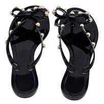 Slippers Women Flip Flops Summer Outside 2025 New Bowtie Herringbone Drag Women's Pearl Sandals Slippers Jelly Beach Shoes 41 36 juoda