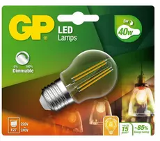 GP - LED lemputė su gijos formos apvalia srove, E27, DIM, 5W (40W), 470lm