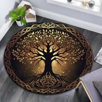 Golden Tree Round Area Rug,Carpet Rug for Living Room Bedroom Sofa Playroom Decor,Non-slip Floor Mat 80cmx80cm brown