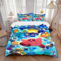 3pcs bedding set Kirby Characters Includes 1 Comforter + 2 Pillowcases, Without Pillow Inserts, Soft Comfortable, Lightweight Breathable, Pr 135x200cm