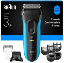Barzdaskutė „Braun“ 3+ serijos elektrinis skustuvas su barzdos kirpimo antgaliu, drėgnam ir sausam skutimui, 3010BT, mėlynas