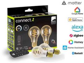 EGLO CONNECT-Z E27 LED A60 Amber – 2 išmaniųjų spiralinių lempučių su nuotolinio valdymo pultu, „ZigBee“, „Matter Thread“