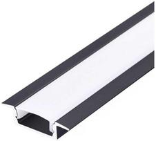 LED įleidžiamas profilis P02, juodas, 2m, su dangteliu ir užbaigimais