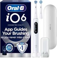 „Oral B iO6“ elektrinis dantų šepetėlis – baltas – 2 šepetėlių galvutės, aukščiausios kokybės kelioninis dėklas