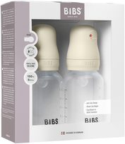 Bibs SEILINTUKAI - Kūdikių buteliukai apvalūs silikoniniai, 2 vnt. - Dramblio kaulo spalvos - 150 ml