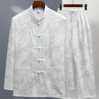 Tang Suit Men's Ice Silk Long-sleeved Suit Spring and Summer Middle-aged and Elderly Retro Style Hanfu 4XL balta