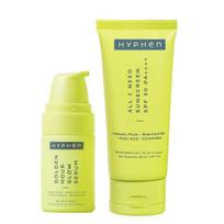 Hyphen Kasdienė dienos priežiūros rutina su veido serumu ir drėkinančiu apsauginiu kremu nuo saulės SPF 50 | Švytėjimo ir apsaugos odos priežiūros pagrindai visų tipų odai