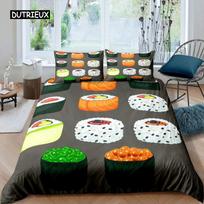 Sushi Pattern Duvet Cover Set King Microfiber Japanese-Style Comforter Cover Food Theme Cute Cartoon Japanese Sushi Quilt Cover EU single(135x200cm)