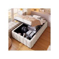 Lit - MUVOE - 90x200cm - Beige - Support hydraulique - Design minimaliste smėlis
