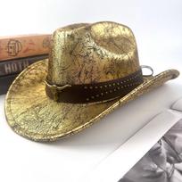 Aukšta skrybėlė Retro Etninio stiliaus Vakarų Kaubojaus skrybėlė Retro Įtrūkusi Tibeto Vyriška ir Moteriška Džiazo skrybėlė 56-58cm auksas