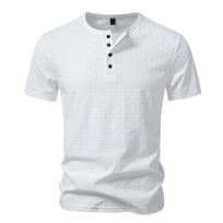 Men's Embossed Geometric Pattern Henley T-Shirt - 4-Button Placket Short Sleeve Casual Slim Fit Daily Tops in 3 Versatile Color Options S balta