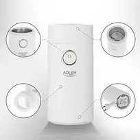 Adler elektrinė kavos malūnėlis, balta ir sidabrinė, kompaktiškas dizainas – AD 4446