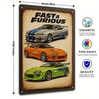 High Definition Metal Tin Sign Fast  Furious Classic Sports Cars Retro JDM Vehicle Wall Art Decor for Garage Man Cave Vintage 20x30cm（7.8x11.8inch）