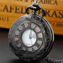 Classic Quartz Pocket FOB Watch Black Roman Numerals Case Chain Clock Pocket Watches Vintage Souvenir Gift