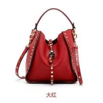 Popular Leather Bucket Bag Trend Heavy Industry Rivet Handbag One Shoulder Crossbody Portable Tiger Head Bag European and American Trend