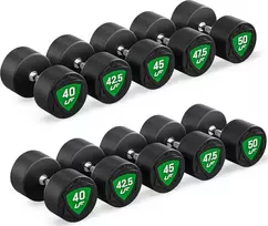 Poliuretaninių fiksuotų hantelių rinkinys 40–50 kg (žingsnis 2,5kg) 450 kg – UpForm