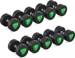 Poliuretaninių fiksuoto svorio hantelių rinkinys 27,5–37,5kg (žingsnis 2,5kg) 325 kg – UpForm