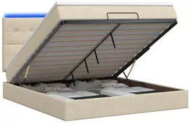 Otmana lova su matracsu ir LED Kreminė 140 x 200 cm Audinys