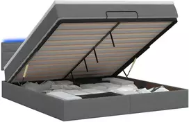 Otmana lova su matracsu ir LED Tamsiai pilka 140 x 190 cm