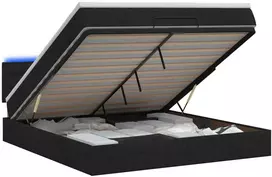 Otmana lova su matracsu ir LED Juoda 140 x 190 cm Audinys