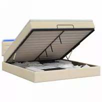 Otmana lova su matracsu ir LED Kreminė 140 x 190 cm Audinys