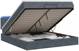 Otmana lova su matracsu ir LED Tamsiai pilka 140 x 190 cm