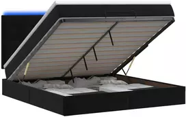 Otmana lova su matracsu ir LED Juoda 140 x 200 cm Aksomas