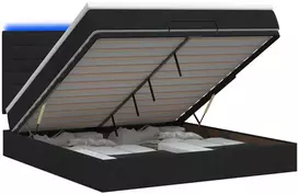 Otmana lova su matracsu ir LED Juoda 140 x 200 cm Audinys