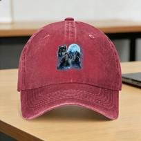 Three Wolves Howling Under ICY Full Moon Gray Wolf Casual Baseball Cap Spring  Trucker Hat Adjustable Tennis Skate Hip Hop Hats One Size