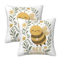 Bee Kind Cute Bumblebee Floral With Gentle Kindness Quote 2 Pcs Square Pillowcase Pillow Cover Cushion Throw Pillow For Home Car Peach skin 18*18(CM)-2Pcs