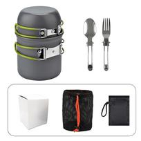 Compact Lightweight Camping Cookware Set, Aluminum Non-Stick Pots & Pans for Hiking žalia