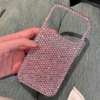 Bling Orange Full Diamond Phone Cases For iPhone 17 11 12 13 14 15 16 Pro Max Air 16e 17e Plus Luxury Glitter Rhinestone Cover For iPhone 11 rožinė