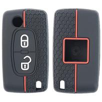 2 mygtukų silikono raktų pakabuko dėklo dangtelio korpuso laikiklis, skirtas Peugeot 206 207 307 308 406 407 408 807 3008 5008 partneris Citroen C2 C3 juoda