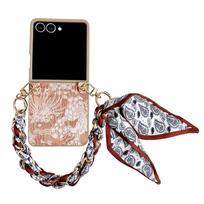 Samsung Z Flip7/6/5/4 Case - Chinese Embroidery Leather, Scarf Bracelet Design Z Flip 6 oranžinė