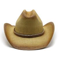 Vintage Literary Style Western Cowboy Straw Hat Outdoor Curved Edge Visor Jazz Hat M（56-58cm） chaki