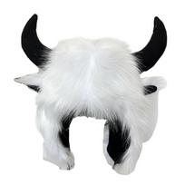 Furry Bull Hat Headwear with Cartoon Horns Halloween Gift Warm Soft Hat balta