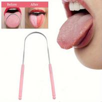 Stainless Steel U-Shaped Tongue Scraper and Brush Oral Cleaner rožinė