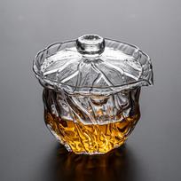 200ml Lotus Leaf Transparent Gaiwan Thickened Tea Cup Heat-resistant Glass Tea Making Pot Single Hand Grab Pot <200ml
