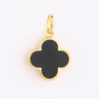 Black Onyx & Mother of Pearl Clover Pendant 925 Sterling Silver Gold Plated Jewelry auksas