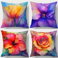 4Pcs Watercolor-Style Tulips Digital Printing Pillow Cover Short Plush Suitable Living Rooms Bedrooms Sofas Throw Cushion Cover Peach skin 18*18(CM)-4Pcs