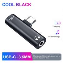 FONKEN 2 viename įkrovimo skirstytuvo adapterio ausinių įkrovimo USB tipo C adapterio garso įkroviklio laidas Type-c Black juoda