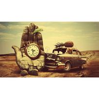 Abstract Cat Drving Car With Pocket Watch Clocks Art Canvas Print Painting Weird Surrealism Wall Picture Home Decoration Poster 20x40cm no frame