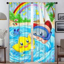 Window Curtain Room Panel Kawaii Cartoon Kirbys Kitchen Curtains Shades Tulle Bedroom Home Interior Living Polyester Perfect For Decor W100*H130(CM)-Rod Pocket&2PCS