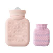 Hot Water Bottle 300ml Silicone Construction With Cover  Microwave Water Bag For Effective Pains Relief And Warmth rožinė