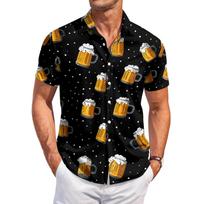 Men's Casual Short Sleeve Button Down Shirt Lightweight Breathable Fabric Relaxed Fit Summer Shirt with Printed Beer Mug Pattern for Outdoor Events M juoda