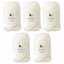 Raw Wool Acrylo Super 50g Made in Set of 5 Balls Yarn, L, Bulky, (approx. 55m), Japan, (1. White)