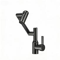 Luxury SUS304 Stainless Steel Digital Display 1080 Rotating Mechanical Arm Smart Bathroom Basin Sink Mixer Tap Faucet Hot Cold (Black,Stainless Steel) juoda