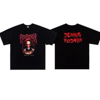 Rodman The Worm American Vintage Black Print Fashion Casual Men's Trend Short Sleeve Loose T-shirt S black
