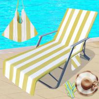 Lounge Chair Mat Set - Adjustable Chairs with Sunbathing Table, Striped Style for Ultimate Relaxation geltona